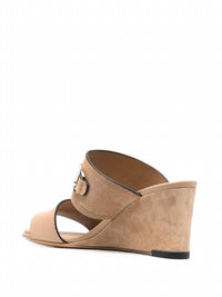 Salvatore Ferragamo Women's Chaim 75mm Suede Wedge Mules in beige khaki - women's sandal - view 93