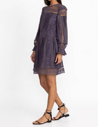 Johnny Was MITSKA LACE MINI DRESS in deep plum - women's dress - detail view