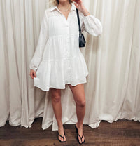 DELUC Gomera Mini Shirt Dress in white - women's dress - detail view