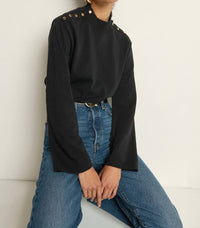 Nation LTD Neda Long Sleeve Top in jet black - women's long sleeve top - detail view
