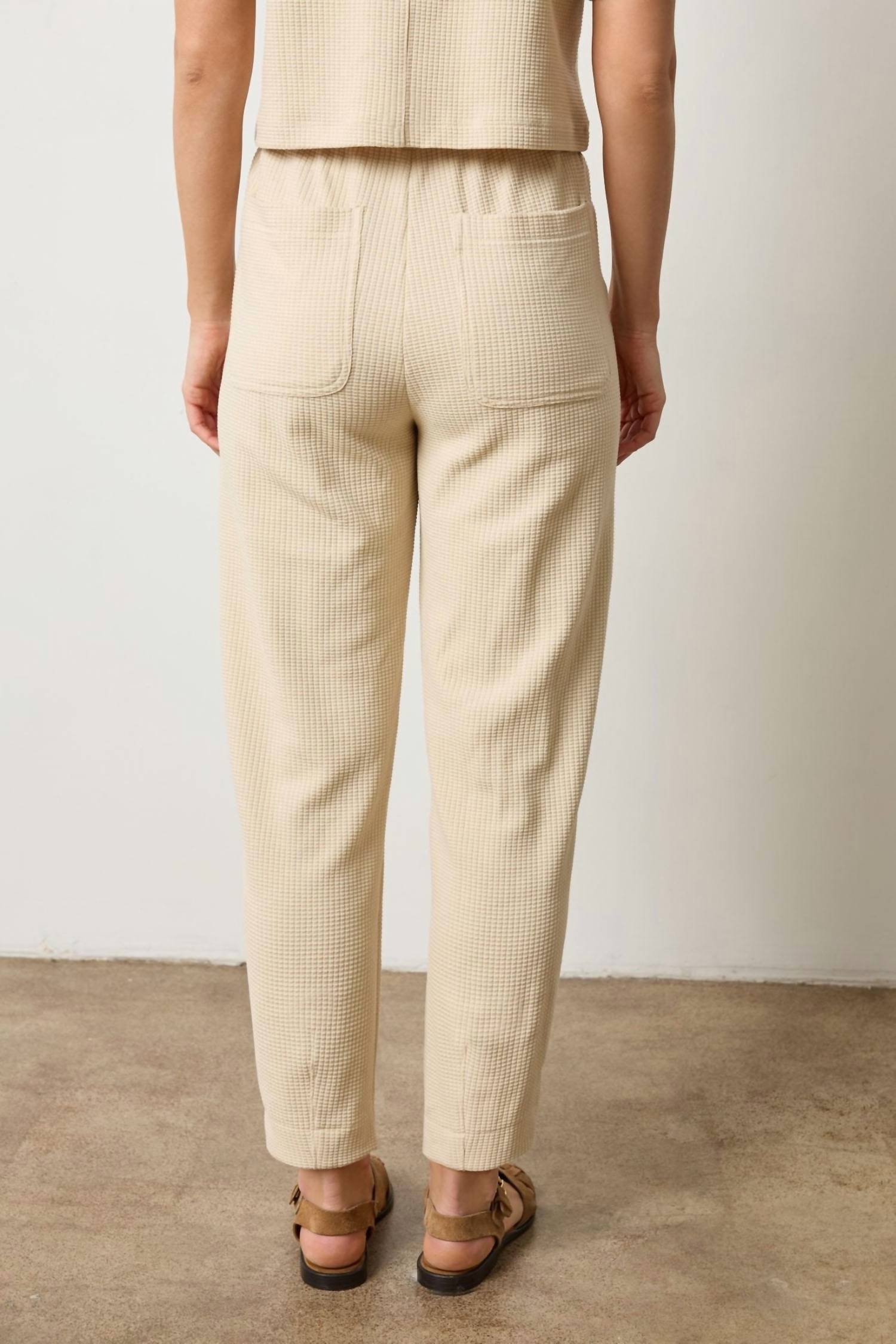 Lilla P Belted Waffle Knit Pant in muslin - women's pants - detail view