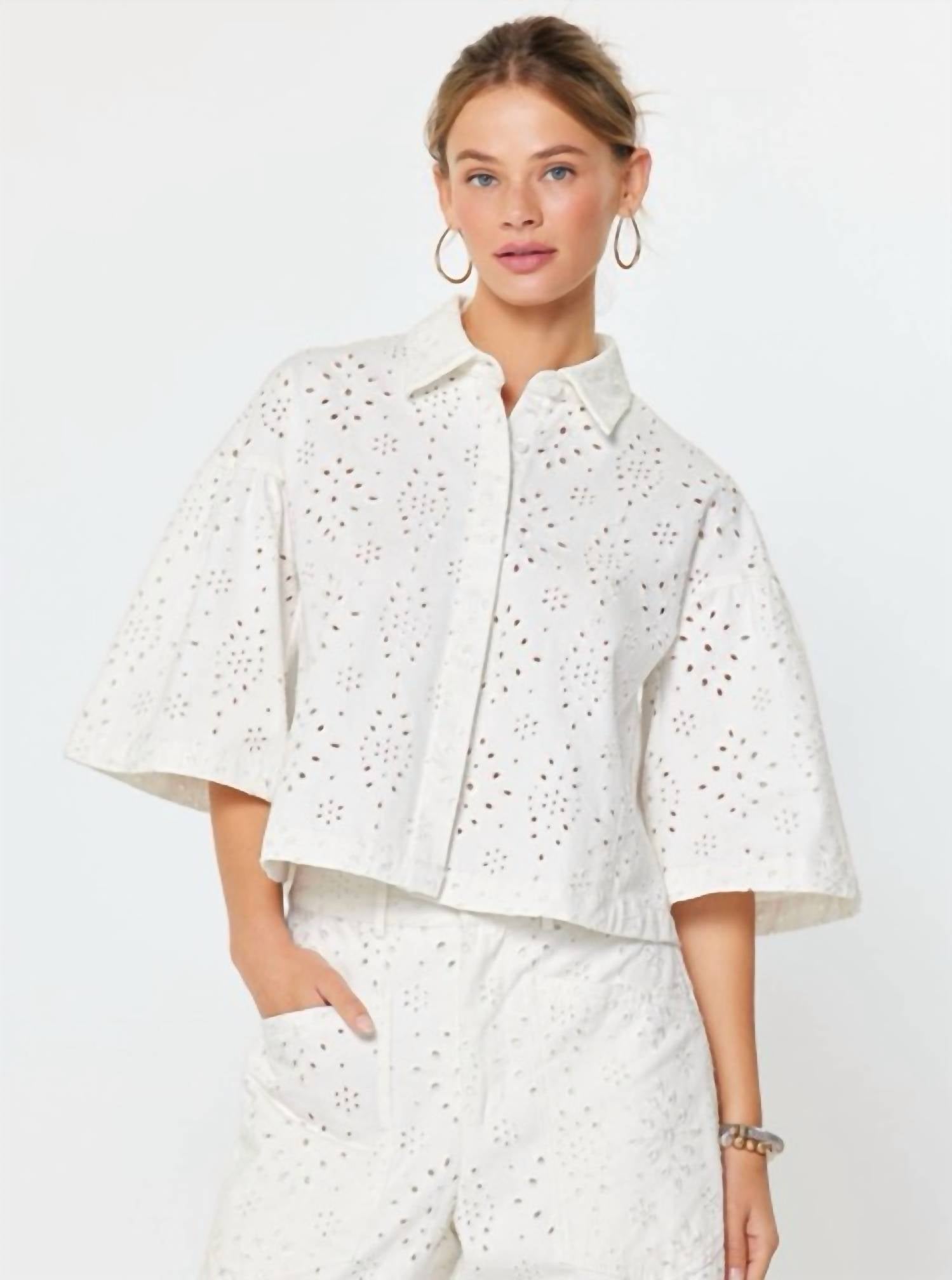 Current Air - Eyelet Cropped Button-down Shirt