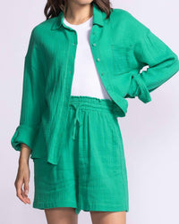 PINK MARTINI Nikki Long Sleeve Gauze Top in green - women's shirt - detail view