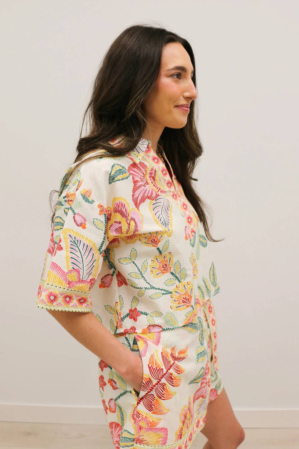 Entro - Seychelles Tropical Print Collared Top