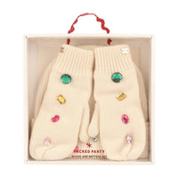 Packed Party - Knit Rhinestone Beanie And Mittens Set