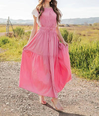 Strut & Bolt Eyelet Trim Tiered Midi Dress in pink - women's dress - view 6