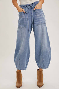Bluivy - Libby Denim Mid-Waist Drawstrings Barrel Jeans