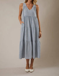 Sunday Edition - V-neck Sleeveless Tiered Stripe Midi Dress