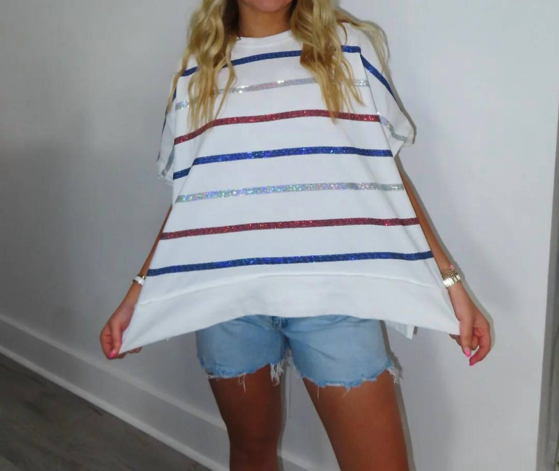 Peach Love - Scarlett Stripe Sequin Top