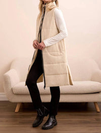 TRIBAL Denver Long Quilted Vest in beige - women's jacket - detail view