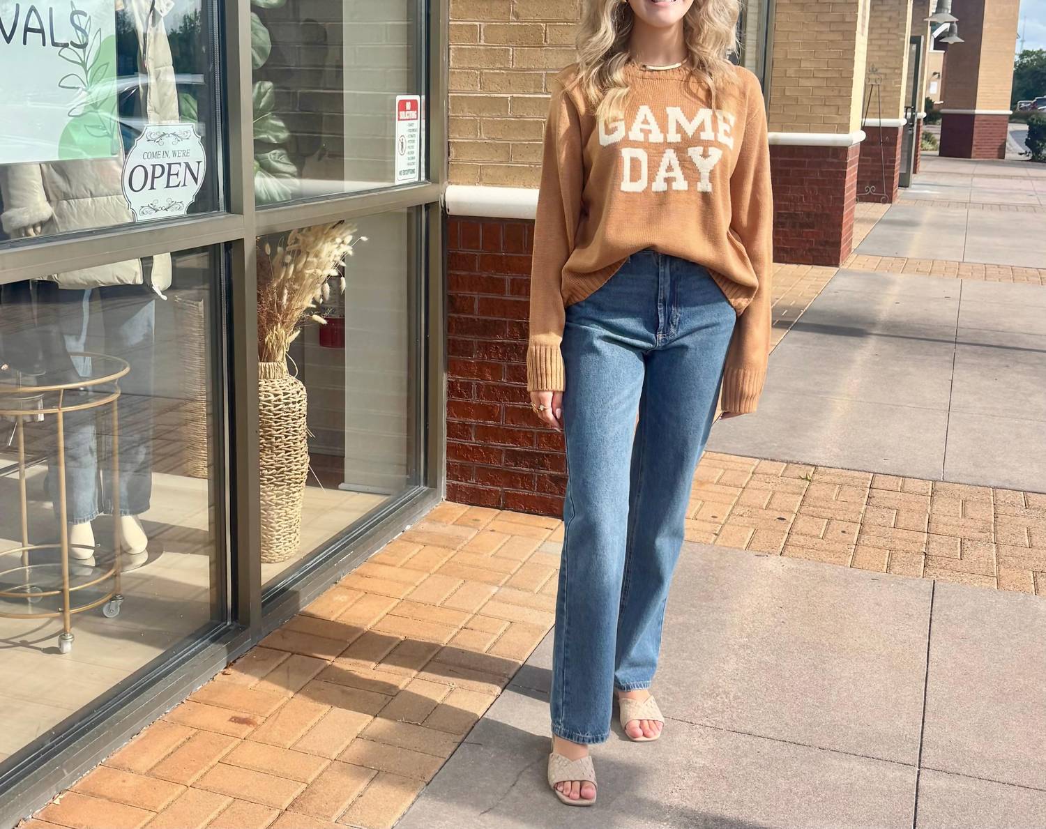 Panache Apparel Game Day Sweater in tan - women's sweater - detail view
