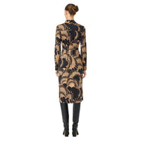 Trina Turk Radio City Long Sleeve Midi Wrap Dress in black camel - women's dress - detail view