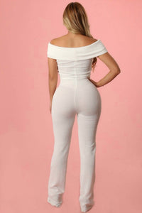 Yellow Cabbage - Ribbed Off Shoulder Jumpsuit