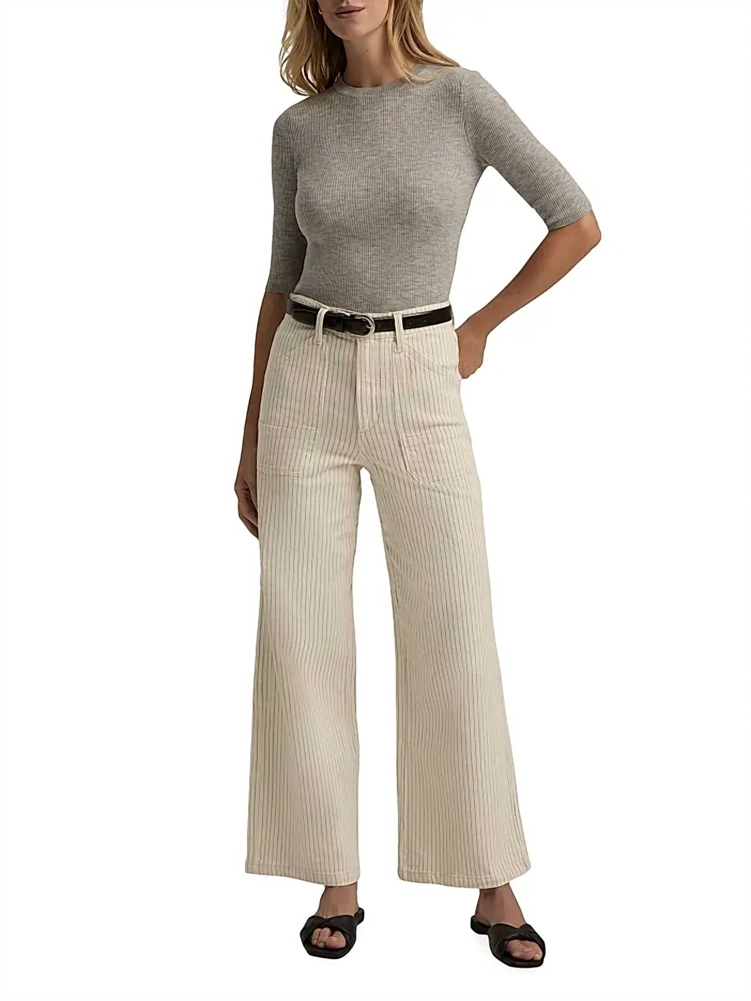 Favorite Daughter The Mischa Striped Cotton Utility Pants in newport - women's jeans