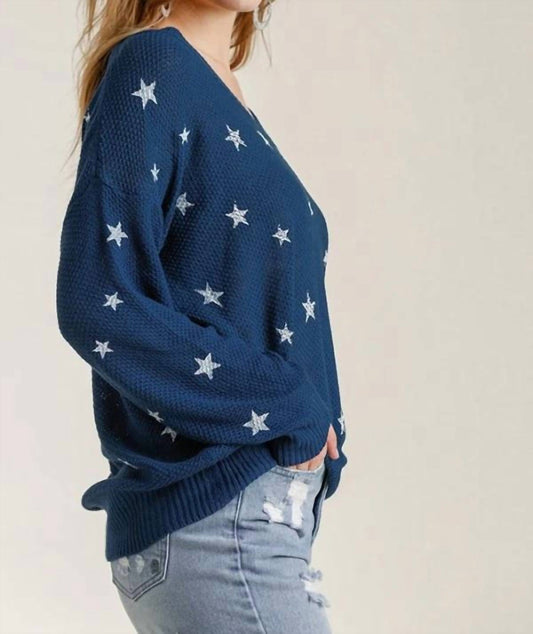 Umgee - Star Print V-neck Sweater