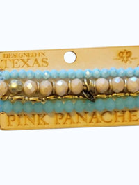 Pink Panache Women's Stretch Stack Bracelet Set in light blue taupe gold beaded - women's jewelry - detail view