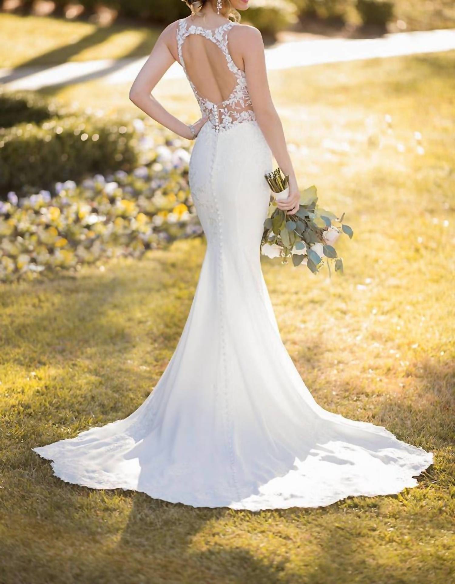 Stella York - Modern Crepe Wedding Dress with Scalloped Train