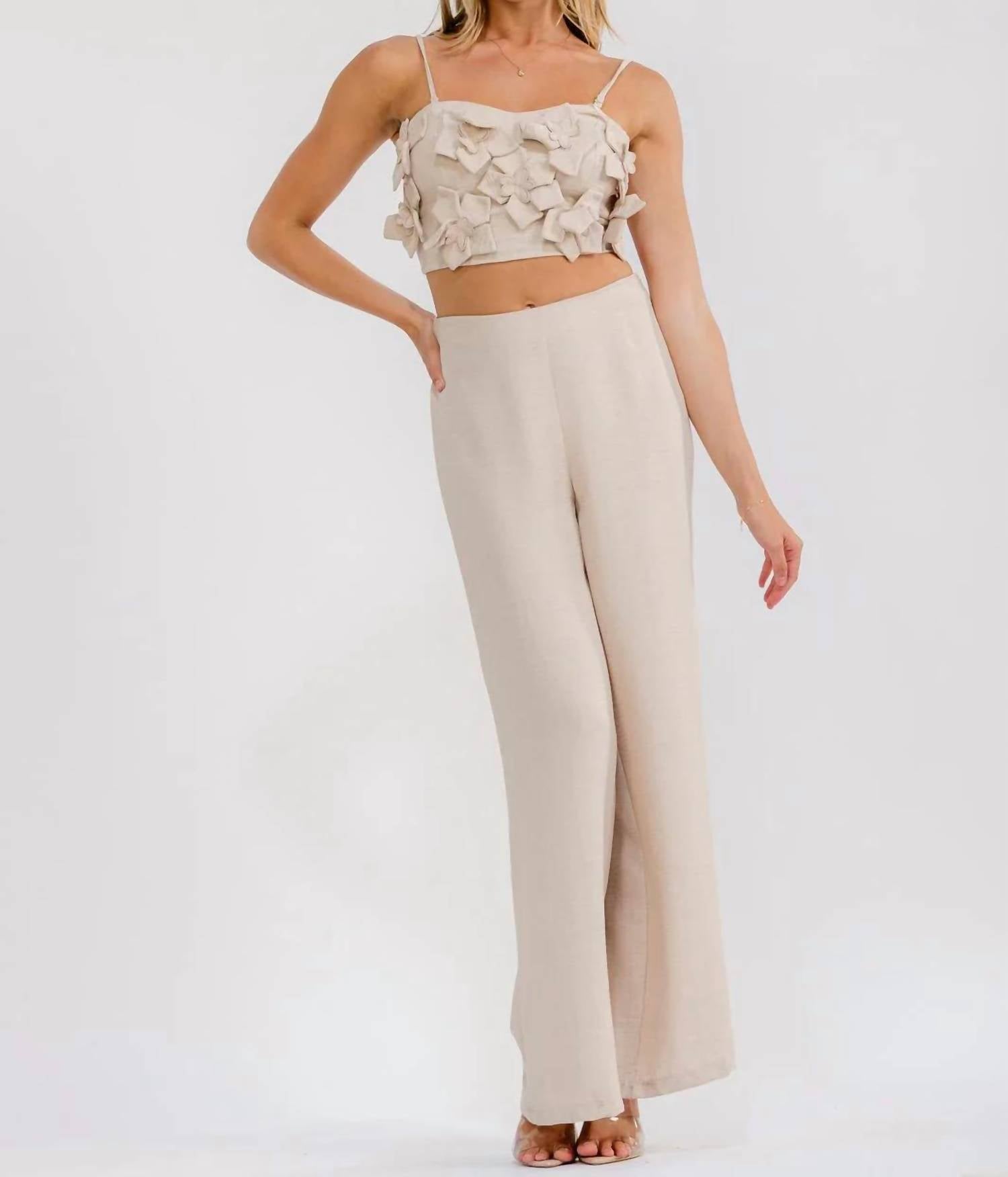 Little Secret Of Mine - Petals & Prosecco Flower Detail Top & Zip Up Pants Set