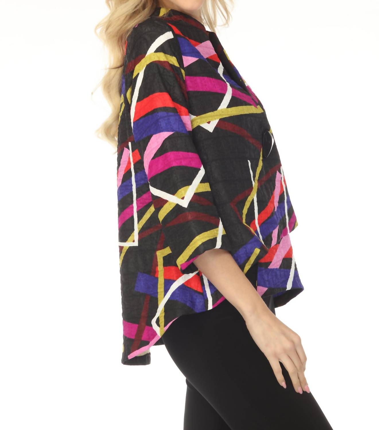 Joseph Ribkoff Abstract Textured Trapeze Jacket in black multi 1 - women's jacket - detail view