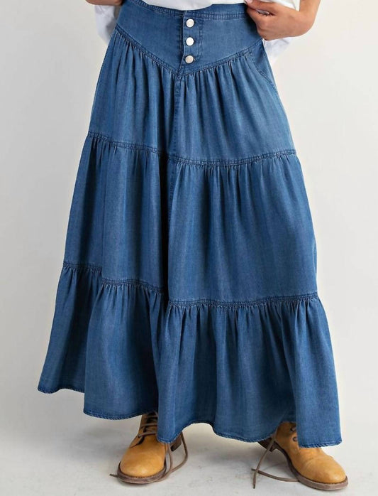 Easel - Women's Button Front Denim Skirt