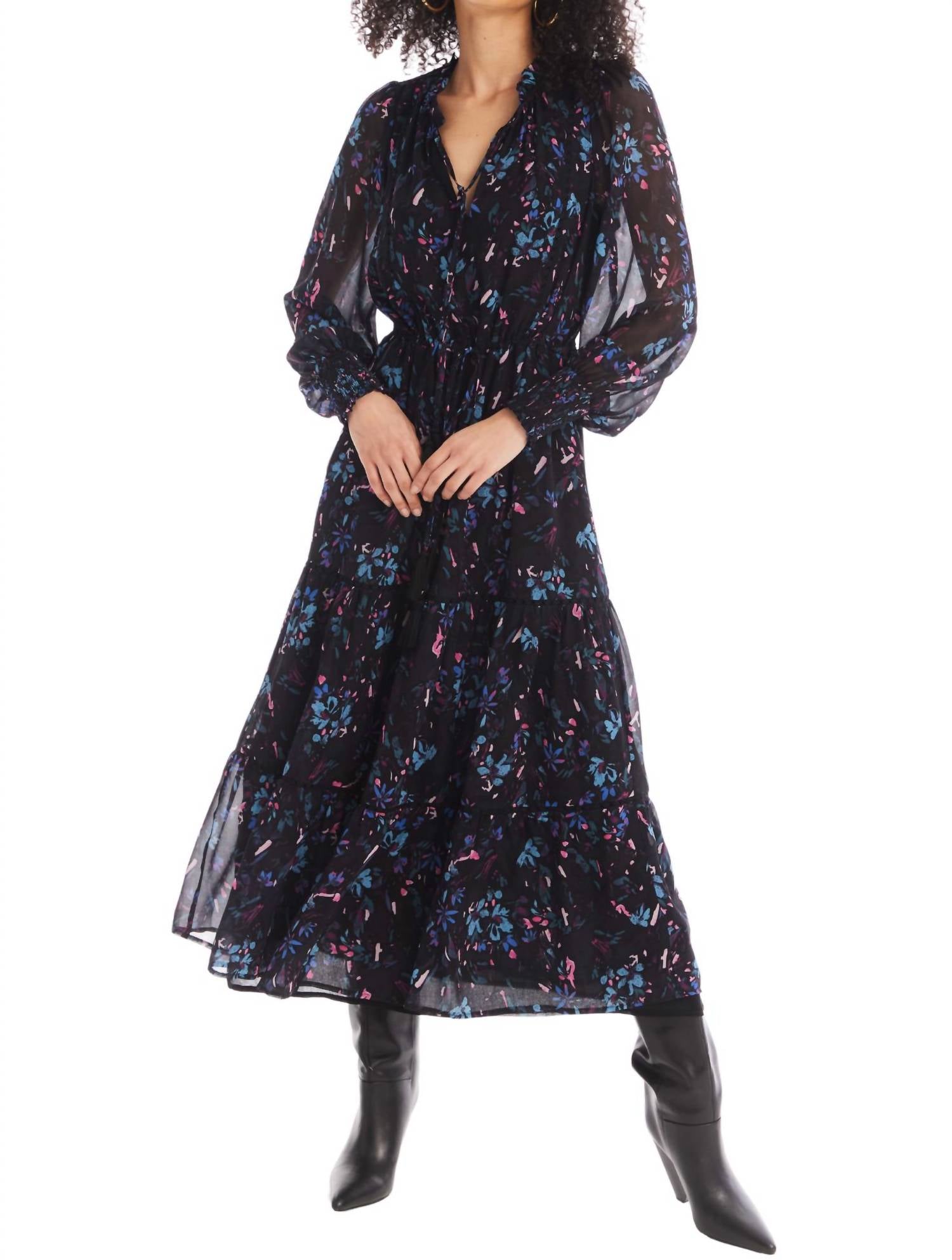 ALLISON NEW YORK Winston Midi Dress in black floral - women's dress - detail view