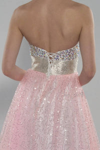 ALYCE PARIS Strapless Sequined Tulle Ball Gown in pink silver - women's dress - detail view