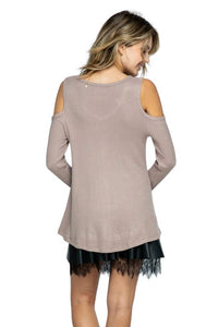 Vocal Apparel - LONG SLEEVE COLD SHOULDER STUD DETAIL TOP