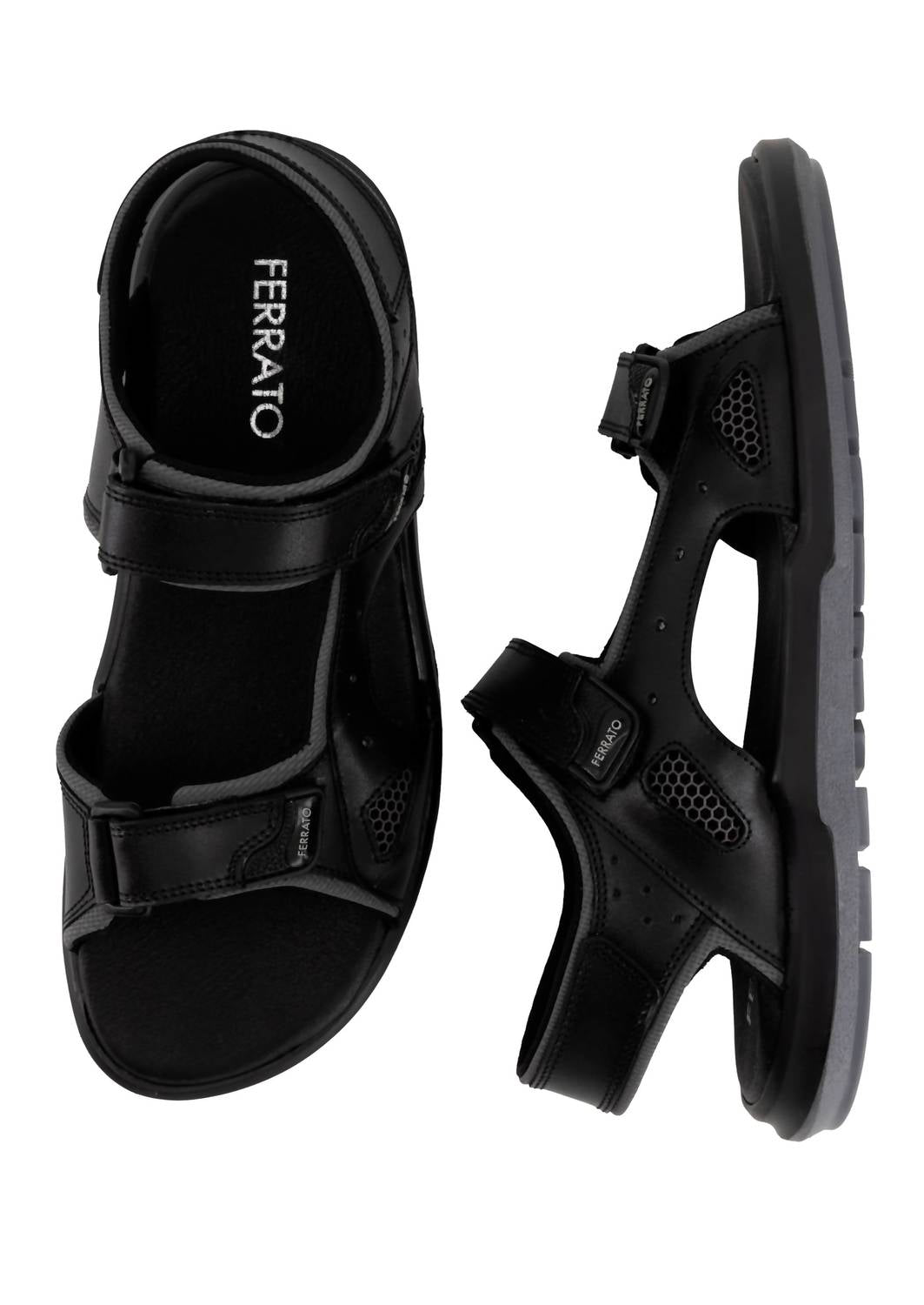Ferrato Men's Leather Sandals in black 1 - men's sandal - alternate view