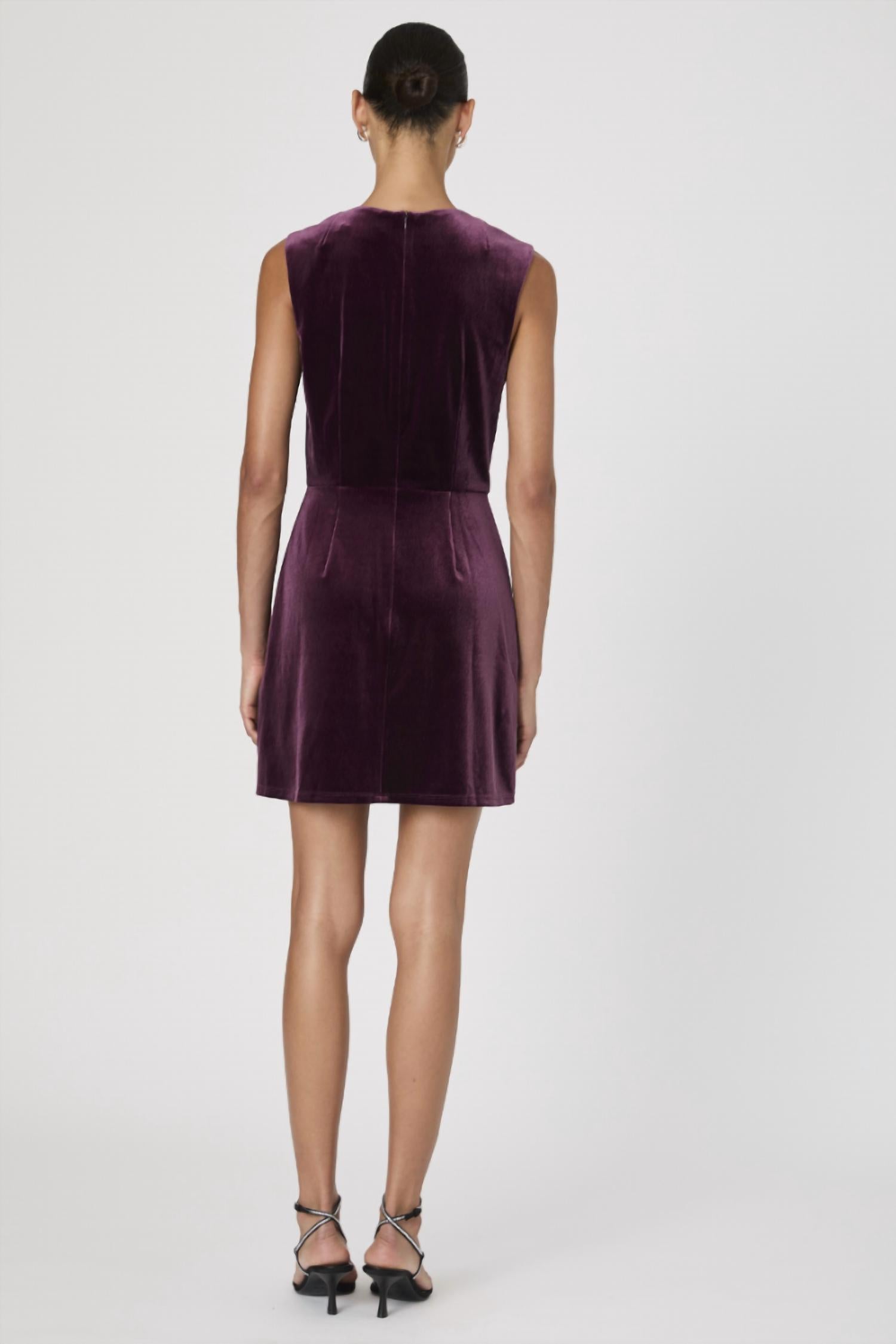 FRENCH CONNECTION Stretch Square Neck Dress in burgundy red velvet - women's dress - detail view