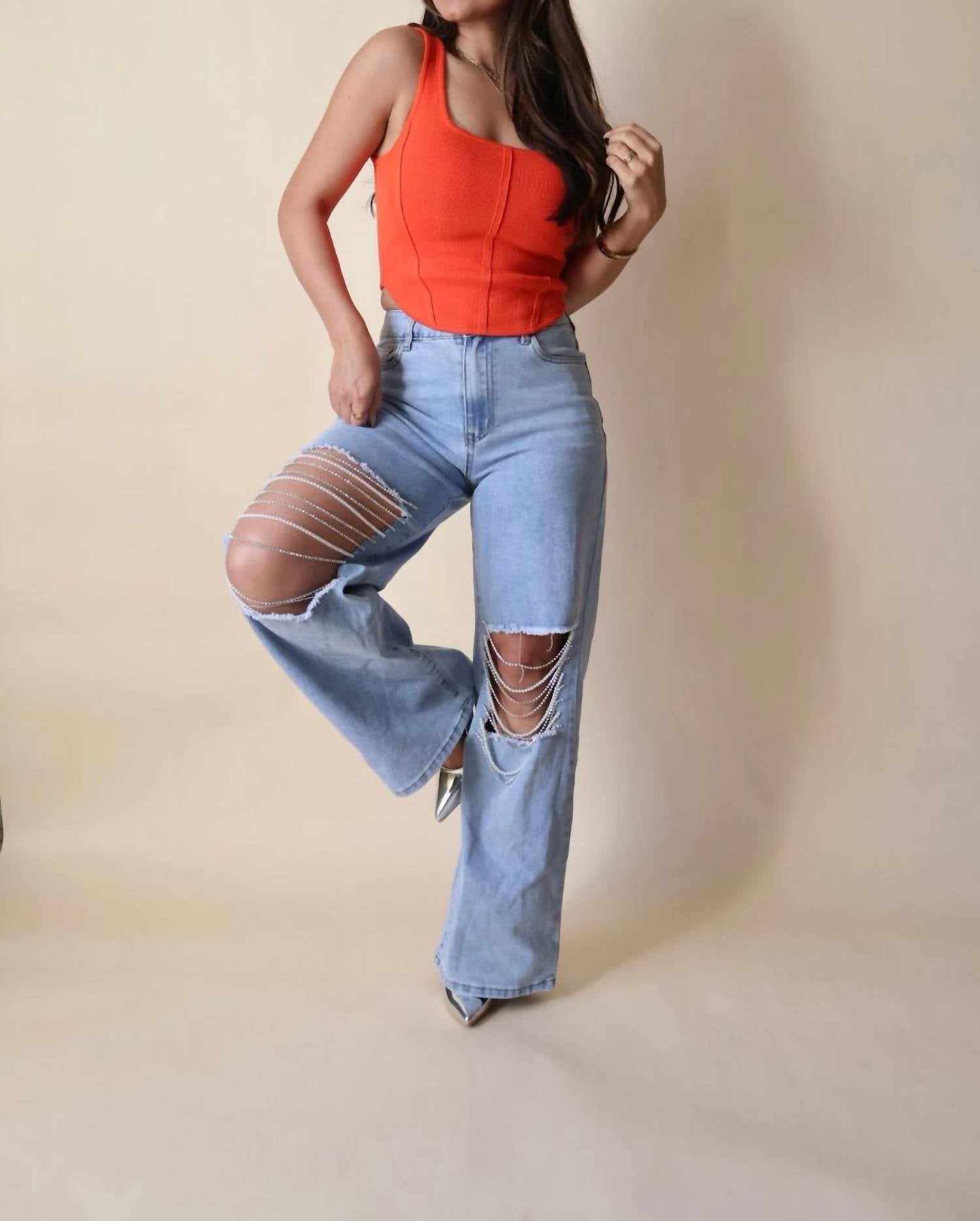 Blue B - Miss Love Pearl & Rhinestone Wide Leg Jeans