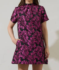 Sugarlips - Bethan Jacquard Floral Nova Back Bow Tie Mini Dress