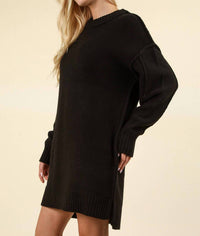 Very J - Chunky Round Neck Oversized Sweater Mini Dress