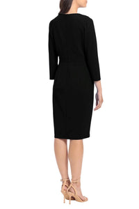 London Times - Quarter Sleeve Button Waist Sheath Dress