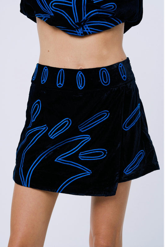 Ciebon - Rena Embroidered Velvet Skort