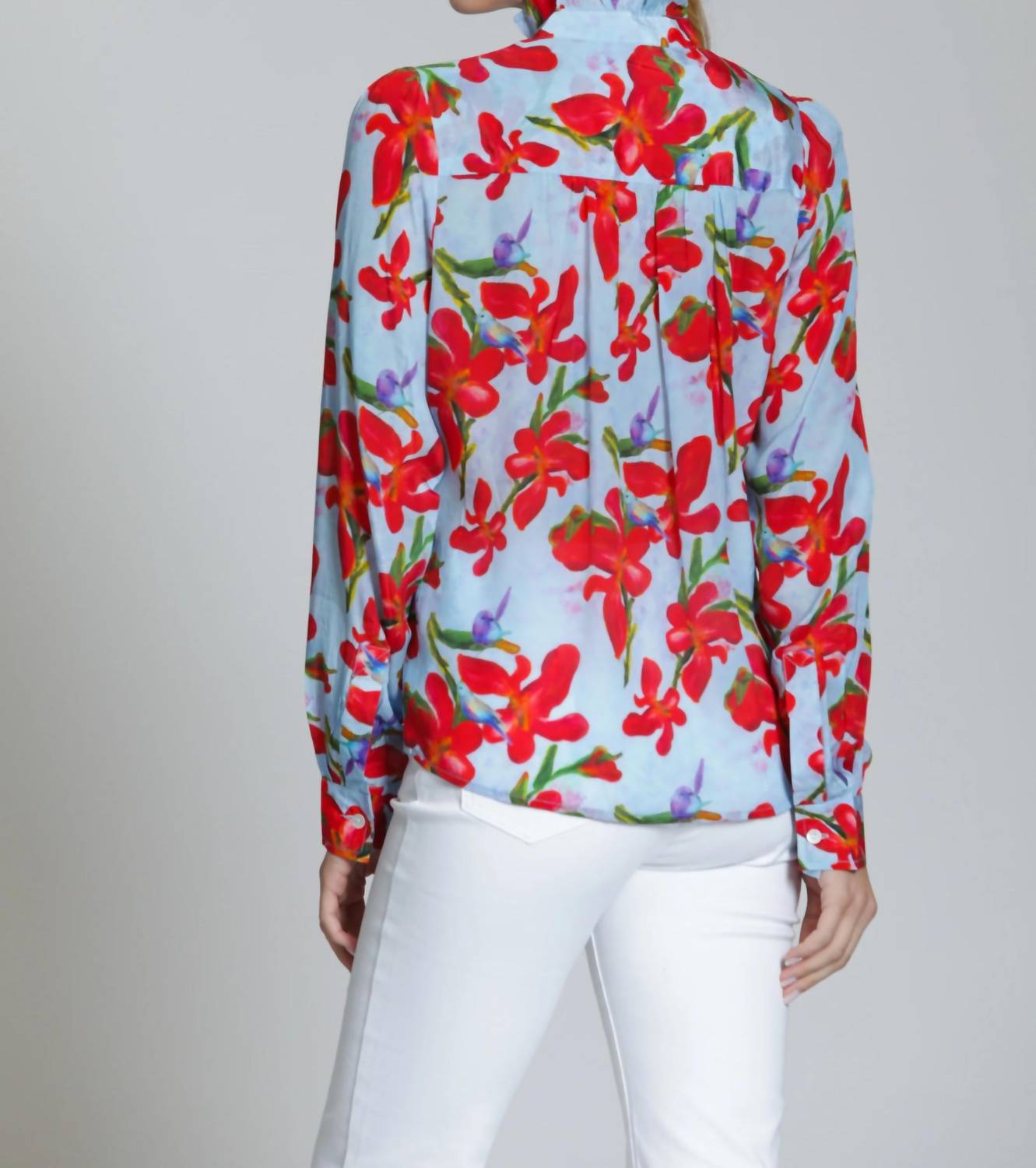 Apny - Floral Ruffle Half Placket Blouse