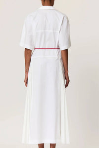 Plan C - Pleated Poplin Dress With Red Belt