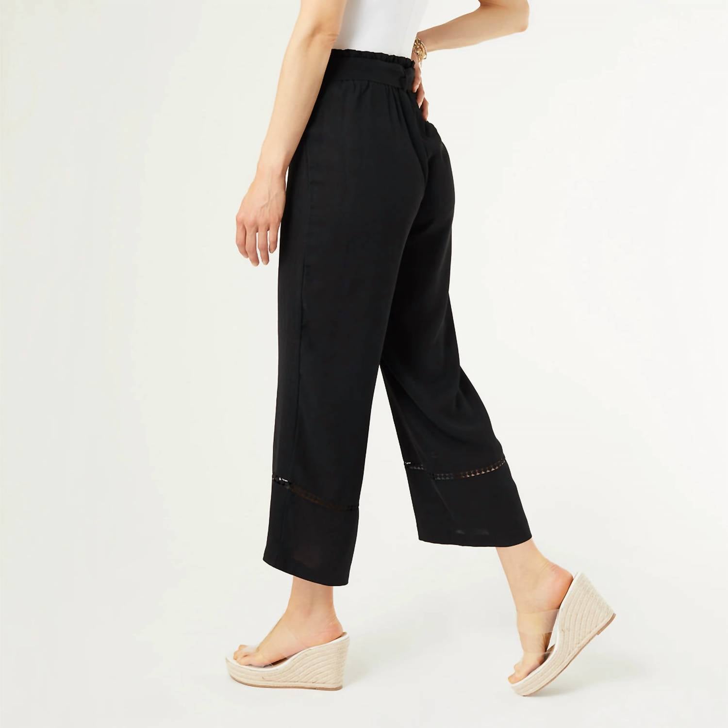 COCO + CARMEN Karsyn Wide Leg With Eyelet Detail Pants in black - women's pants - detail view
