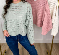 Allie Rose - Open-knit Long Sleeve Mom Cropped Sweater Top