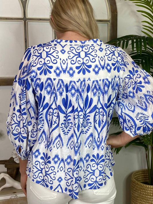 Jodifl - Damask Puff Sleeve Blouse