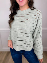 Allie Rose - Open-knit Long Sleeve Mom Cropped Sweater Top