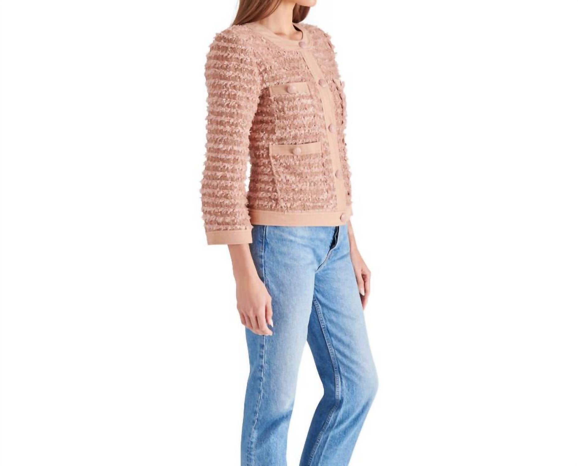 STEVE MADDEN Women's Winterrose Tweed Jacket in mauve 1 - women's jacket - alternate view