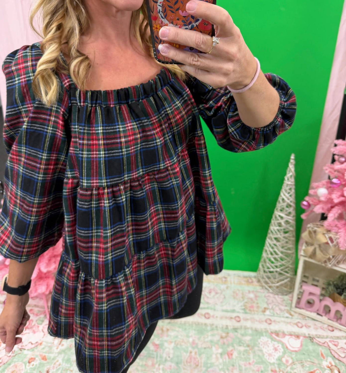 She + Sky - Plaid Print Woven Top