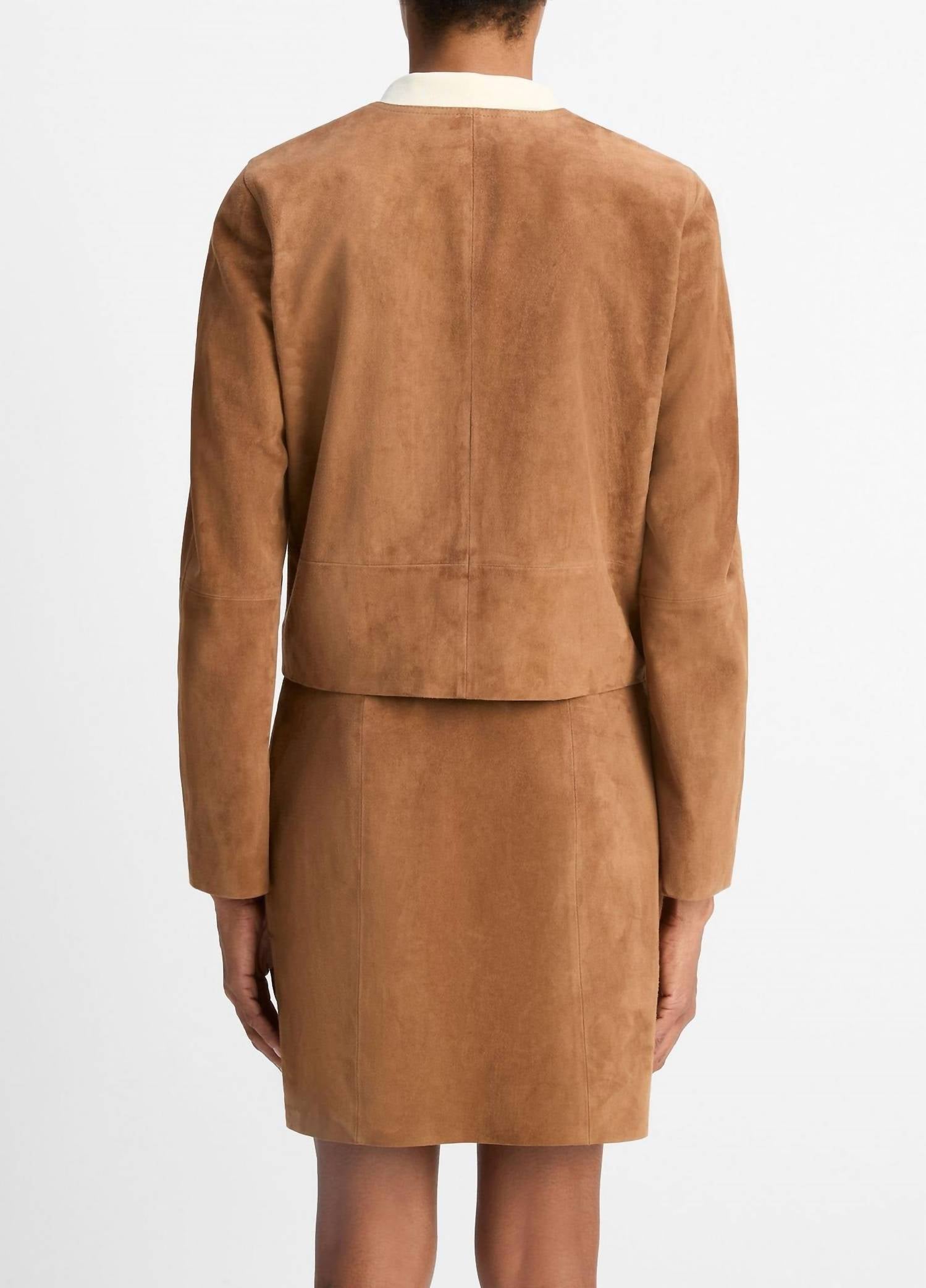 Vince - Collarless Cropped Suede Jacket