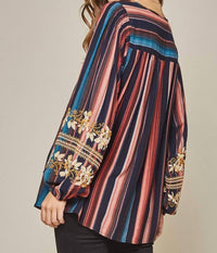 Andree By Unit - Striped & Embroidered Top