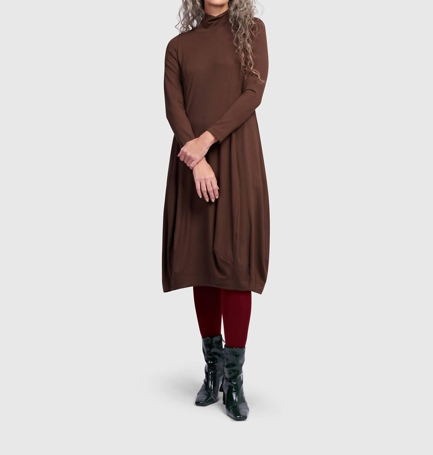 ALEMBIKA Essential Turtleneck Cocoon Dress in umber - women's dress