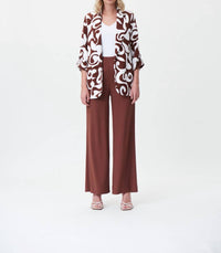 Joseph Ribkoff Shirred Woven Pull On Wide Leg Pants in brown - women's pants - alternate view