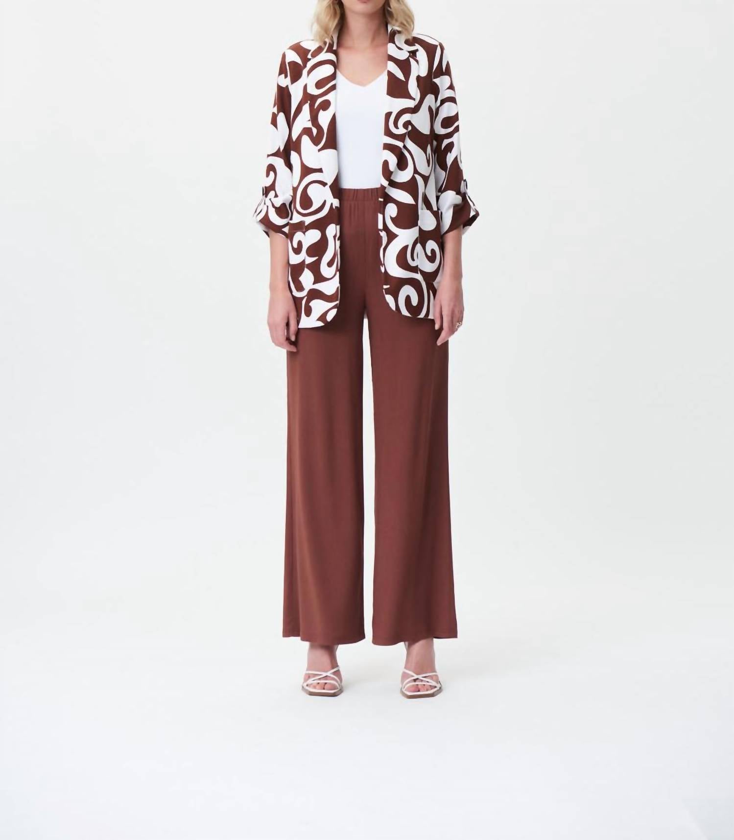 Joseph Ribkoff Shirred Woven Pull On Wide Leg Pants in brown - women's pants - alternate view
