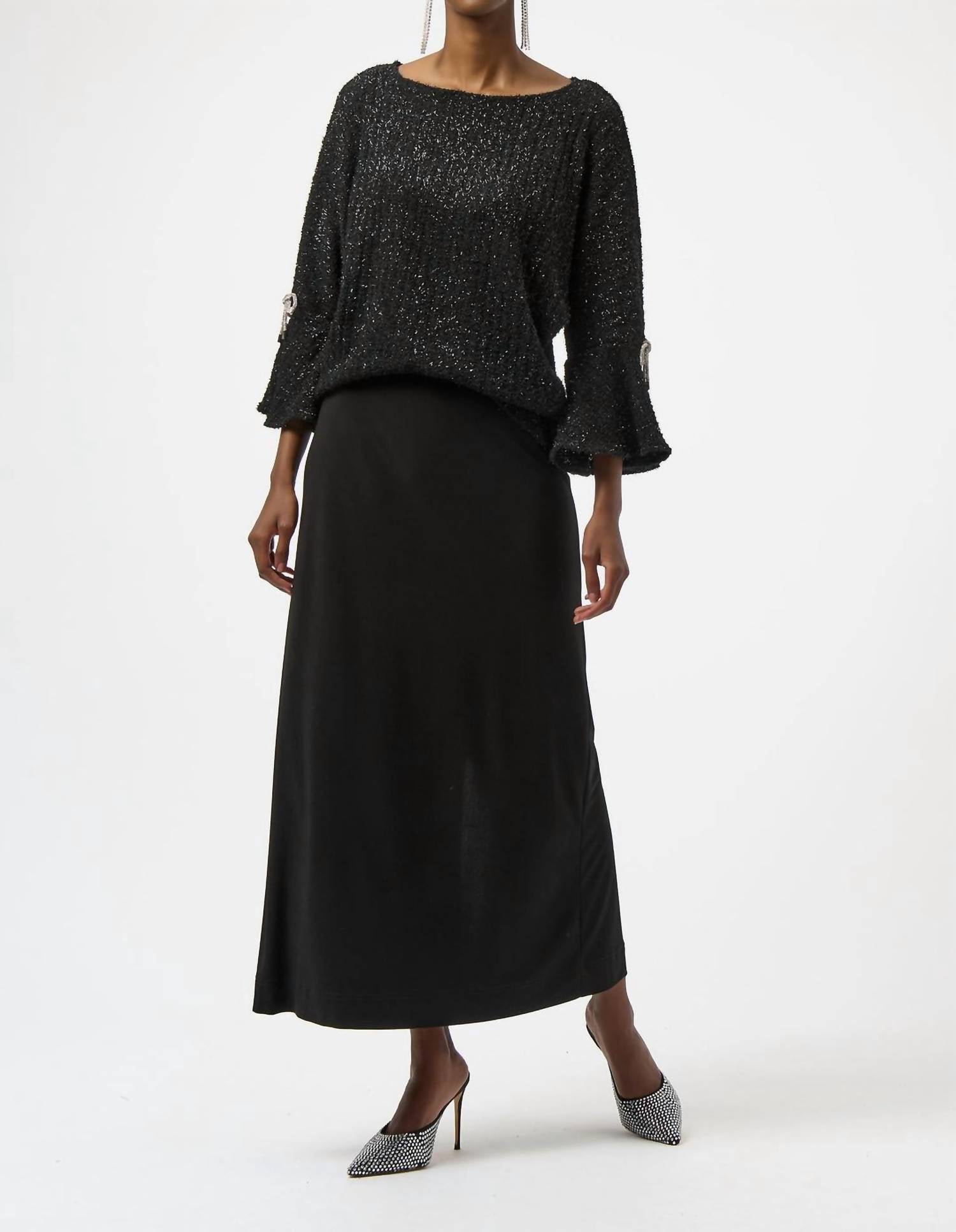 Joseph Ribkoff Fuzzy Metallic Knit Boxy Top in black - women's blouse - alternate view