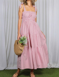 Vine & Love - Square Neck Shoulder Striped Sleeveless Maxi Dress
