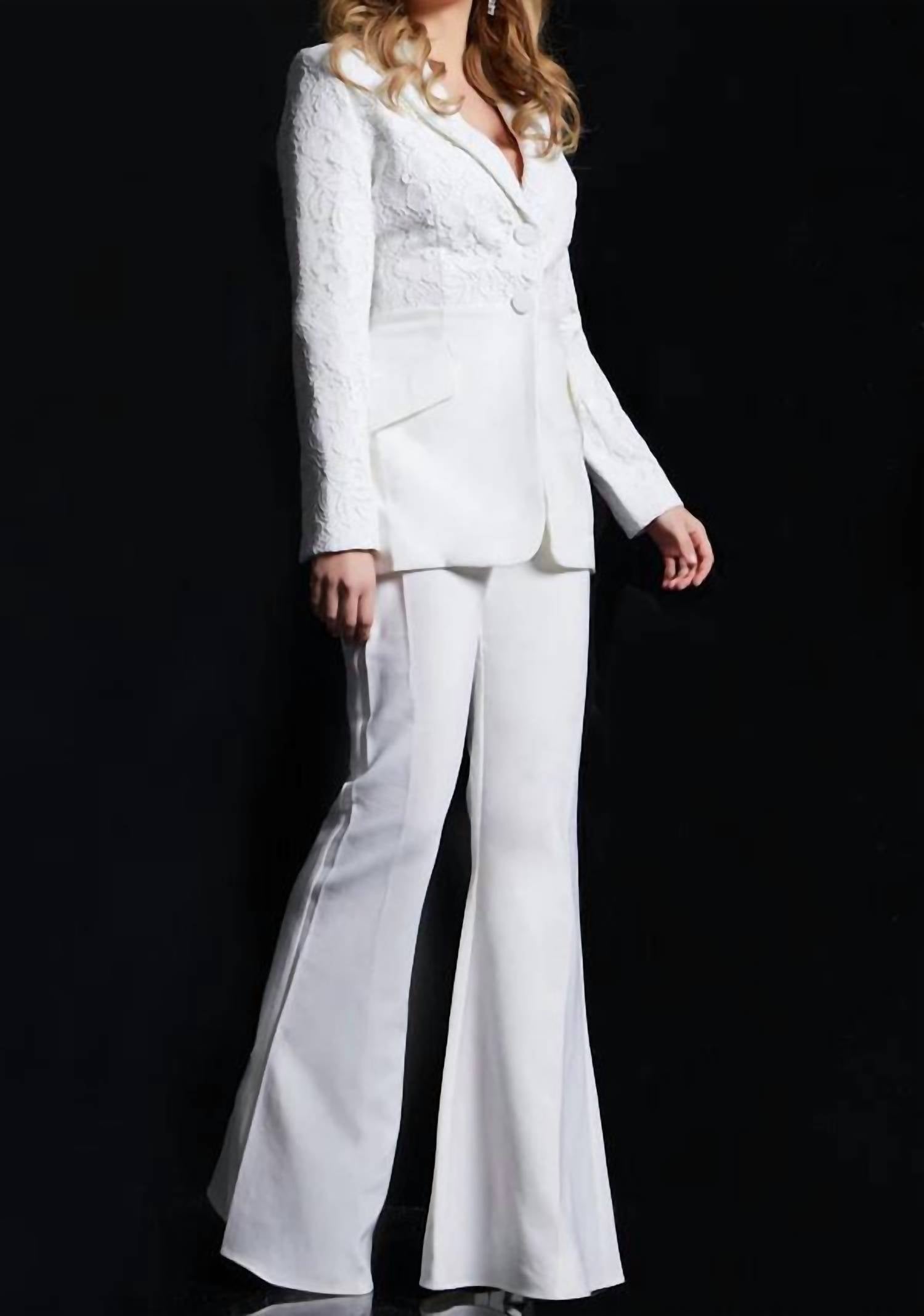 Jovani - Women's Textured Long Sleeves Suit